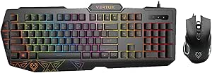 Vertux Vendetta kablolu oyun klavyesi ve fare, Rainbow arka plan aydınlatması, 104 tuş, programlanabilir makro tuşu, 12 kısa tuş tuş, 26 tuş gölgeleme önleyici, 6 tuşlu fare, 3200 DPI