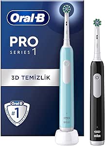 Oral-B Pro Series 1 İkili Paket, Siyah ve Mavi Elektrikli Diş Fırçaları, 2 Diş Fırçası Başlığı, Braun Tasarımı