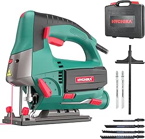 HYCHIKA 800W Dekupaj Testeresi, Maks. Kesme derinliği: 110 mm, 800-3000 SPM, 6 ayarlanabilir hız, 4 kesme modu, eğim açısı ±45°, testere bıçağı saklama kutusu ile 6 testere bıçağı
