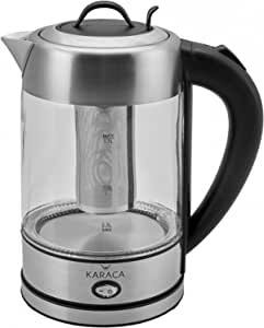 Karaca Cam Inox Bitki Çayı Makinesi ve Su Isıtıcı Kettle 2202, 1.7L Kapasite, 2200W, Paslanmaz Çelik