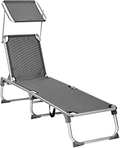 SONGMICS Ayarlanabilir ve Katlanabilir Gölgelikli Şezlong, 55x193x31 CM, Koyu Gri, GCB19WGV1