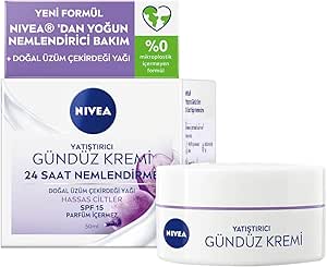 NIVEA Yatıştırıcı Gündüz Yüz Bakım Kremi 50 ml, Nemlendirici, SPF15 Güneş Koruması, Hassas Ciltler