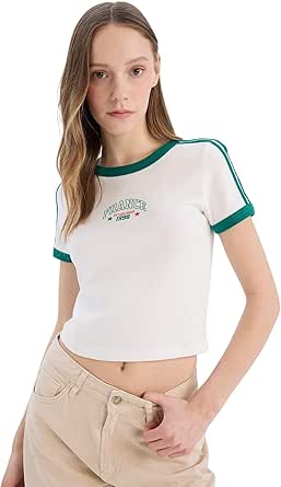 DeFacto Coool Fitted Baskılı Ribana Kısa Kollu Tişört