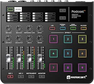 Relacart Podcast+ Production Studio | Tiktok | Instagram | Youtube | Podcast Efektli Canlı Yayın Ses Mikseri | (PC | MAC | Android | iOS | iPad OS Uyumlu)