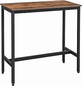 Vasagle Bar Masası, Mutfak Masası, Mutfak Tezgahı, Dikdörtgen Çubuk Masa, Sağlam Metal Çerçeve, 100 X 40 X 90 Cm, Kolay Montaj, Ince, Endüstriyel Tasarım, Vintage Kahverengi-Siyah Lbt10X
