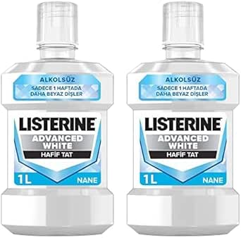 Listerine, Advanced White Ağız Bakım Ürünü, Zorlu Lekeleri Giderir, Hafif Tat, Sıfır Alkol, Name Aromalı, 1000ml 2li paket