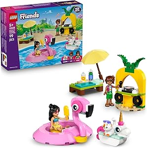 LEGO Friends Tek Boynuzlu At ve Flamingo Havuz Partisi 42658-5 Yaş ve Üzeri Kız ve Erkek Çocuklar için 2 Mini Bebek ve 1 Kedi Figürü İçeren Yaratıcı Oyuncak Yapım Seti, Hediye Fikri (99 Parça)
