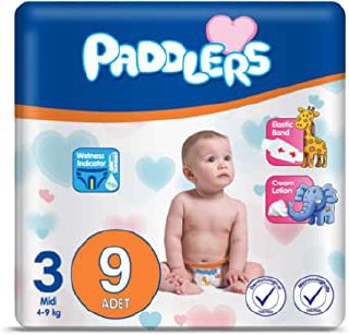 Paddlers 3 Numara Midi 4-9 kg Deneme Paketi Bebek Bezi (1 x 9 Adet)