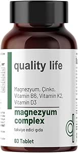 Quality Life Magnezyum Complex 60 Tablet – Magnezyum Malat Sitrat Glisinat Taurat Bisglisinat – Magnezyum Çinko