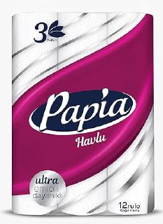 Papia 3 Katlı Ultra Emici & Dayanıklı 12’li Kağıt Havlu (1 x 12 Rulo)