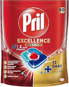 Pril Excellence 5’i 1 Arada Bulaşık Makinesi Deterjanı, 60 Kapsül