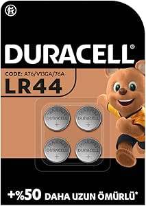Duracell LR44 Özel Alkalin Pil (4’lü Paket) 1,5V (A76) – +%50 DAHA UZUN ÖMÜR – Termometrelerde, Kol Saatlerinde, Tıbbi Cihazlarda Kullanım – 5 Yıl Depolama Ömrü Garantisi – Sızıntı Önleme