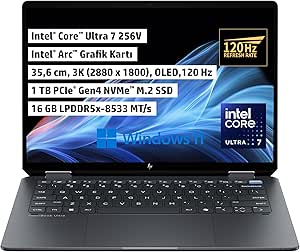 HP OmniBook Ultra Flip X360 Laptop, 14 inç 2.8K 2880×1800 OLED 400 Nits 120 Hz Dokunmatik/Touchscreen, Intel® Core™ Ultra 7 256V, 16 GB Ram, Intel Arc Graphics, 1 TB SSD, Windows 11, B46ZGEA