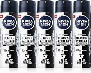 NIVEA Men Erkek Sprey Deodorant Black&White Invisible Original 48 Saat Anti-perspirant Koruma 150 ml x5 Adet