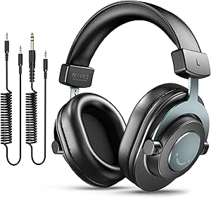 FIFINE Podcast İzleme için Kayıt Üzerinden Kulak Kablolu Kulaklıklar için Stüdyo Monitör Kulaklıklar, Çıkarılabilir Kablolarla Rahat Ekipman Akışı 3,5 mm veya 6,35 mm Jak, Siyah, PC/Mikser-H8