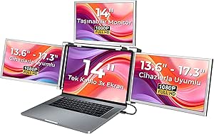 NPO NPM FHD 1080p IPS Type-C Taşınabilir Dizüstü Monitör Çoklayıcı Notebook Monitör (Üçlü)