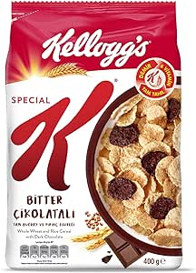Kellogg’s Special K Bitter Çikolatalı Kahvaltılık Tam Buğday ve Pirinç Gevreği 400 Gr,Tam Tahıllı,Lif Kaynağı,Demir ve 6 Vitamin Kaynağı,Folik Asit ve Minarel içerir,En Az %42 Kakao Kitlesi içerir