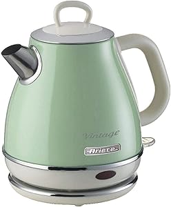 Ariete Vintage Elektrikli Su Isıtıcı 1 Litre Yeşil 2868/04 – Paslanmaz Çelik, Retro Kettle, 1630 Watt, Otomatik Kapanma, Kablosuz 360° Duylu