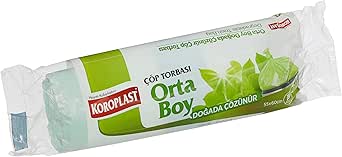 Koroplast Doğada Çözünür Orta Boy Çöp Poşeti 15’li 55×60 cm, Sızdırmaz ve Yırtılmaz Orta Boy Çöp Torbası, Geri Dönüştürülebilir Atık Torbası, Doğa Dostu, Sürdürülebilir, Güçlü ve Dayanıklı Çöp Poşeti