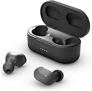 Belkin SoundForm True Kablosuz Kulak İçi Kulaklık, Taşınabilir Şarj Kutulu, 24 Saat Çalma, Gürültü Yalıtımı, Tere Dayanıklı, Bluetooth Kulaklık, Siyah