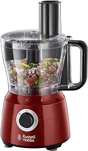 Russell Hobbs Desire mutfak robotu, blender başlığı, karıştırma kabı, paslanmaz çelik disk (kesme, rendeleme), 600 W parçalayıcı, gıda işlemcisi 24730-56, kırmızı/siyah