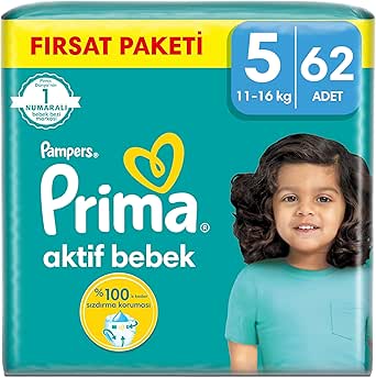 Prima Bebek Bezi Aktif Bebek 5 Beden 62 Adet Junior Mega Fırsat Paketi