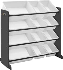 Songmics Çocuk Odası Rafı, Oyuncak Düzenleyici, Çocuklar için Ayakta Raf, Pp Plastikten Yapılmış 12 Saklama Kutusu, Çocuk Odası, Okul, Kreş, 86 X 26.5 X 78 cm, Koyu Gri-Beyaz Gkr04Gy
