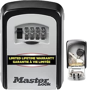 Master Lock Duvar Montajı İçin Sayı Kombinasyonlu Kilitli Kasa/Kilitli Kasa, Gri/Siyah, Anahtarınızı Başkalarıyla Güvenle Paylaşmak İçin – 163 cm3, duvar askısı, dış mekan, 11,9 x 8,5 x 3,6 cm