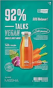MISSHA Hassas Ciltler İçin Stres Karşıtı Vegan Yaprak Maske Talks Vegan Squeeze Sheet Mask (Sos Relaxer)