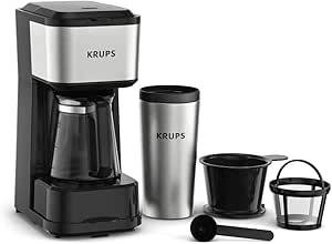 KRUPS Simply Brew Kahve Makinesi – Paslanmaz Çelik Seyahat Bardaklı Çoklu Servis 4’ü 1 arada