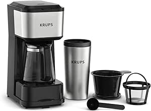 KRUPS Simply Brew Kahve Makinesi – Paslanmaz Çelik Seyahat Bardaklı Çoklu Servis 4’ü 1 arada