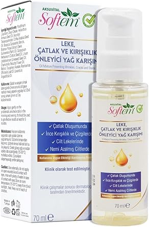 Softem Leke Çatlak Kırışıklık Önleyici Yağ Karışımı 70 Ml | Bitkisel Yağ İçerikli Leke Giderici Bakım Yağı | Lavanta, Biberiye, Keten Tohumu, Kahve ve Papatya Yağlı Karışım, Cilt Nemlendirici