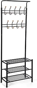 SONGMICS Hsr04B Portmanto, 18 Askılı 3 Ayakkabı Raflı, Metal, Siyah, 68,8 x 35,2 x 187 cm