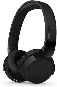 Philips TAH4209BK hafif kulak üstü kablosuz Bluetooth kulaklık, pasif gürültü yalıtımlı, 55 saat çalma süresi, net çağrılar, dinamik bas, 2 saat USB-C şarj, siyah