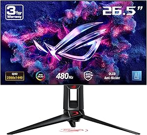 ASUS ROG Swift PG27AQDP 26.5 OLED Gaming 2K Freesync Premium 2560×1440 0.03ms 480hz DP HDMI USB VESA HDR 400 Siyah, 99% DCI-P3, 10BIT Monitör