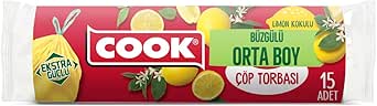 Cook Büzgülü Kokulu Çöp Torbası, Orta Boy (Limon) 55 x 60 cm (15 Adet/Rulo)