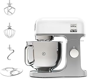 Kenwood kMix Mutfak Şefi Beyaz Gri KMX750WH – Stand Mikser, Hamur Yoğurma Makinesi, Paslanmaz Çelik 5 Litre Hazne, Sıçrama Önleyici Kapak, 1000 Watt Motor, 3 Hazne İçi Aparat, Dayanıklı Döküm Gövde
