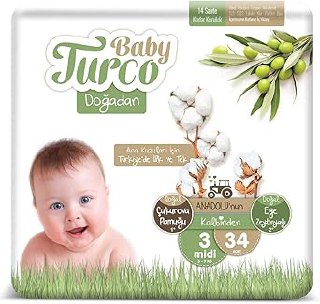 Baby Turco Doğadan 3 Beden Midi Bebek Bezi (1 x 34 Adet)