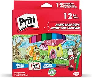 Pritt 12’li Jumbo Üçgen Silinebilir Pastel Boya (Mum Boya) + Silgi ve Kalemtıraş Hediyeli