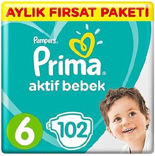 Prima Aktif Bebek, Bebek Bezi 6 Numara, 102 Adet Aylık Fırsat Paketi