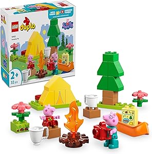 LEGO DUPLO Peppa Pig Kamp Gezisi 10452-2 Yaş ve Üzeri Kız ve Erkek Çocuklar için Çadır, Kano, Kamp Ateşi ve 2 Figür İçeren Küçük Kas Becerileri ve Renk Eşleştirme Yaratıcı Yapım Seti (32 Parça)