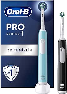 Oral-B Pro Series 1 İkili Paket, Siyah ve Mavi Elektrikli Diş Fırçaları, 2 Diş Fırçası Başlığı, Braun Tasarımı