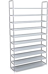 Songmics 10 Katlı Ayakkabı Rafı, 100x29x175 CM, Gri, LSR10G