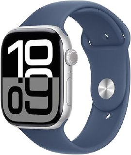 Apple Watch Series 10 GPS 42 mm Gümüş Rengi Kasa Akıllı Saat ve Kot Rengi Spor Kordon – S/M. Fitness Takibi, EKG uygulaması, Hep Açık Retina Ekran, Suya Dayanıklı Tasarım