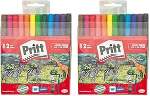 Pritt Keçeli Kalemler, çocuk dostu zararsız boya, su bazlı renkli kalem, silinebilir boya kalemi, dayanıklı kırtasiye malzemesi, 12 Renkli Paket 2li paket