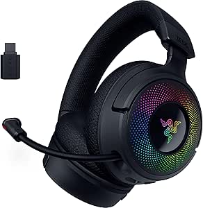Razer Kraken V4 – Kablosuz Oyun Kulaklığı (3 Modlu Bağlantı, TriForce 40mm Sürücüler, 9 Bölgeli RGB Kulaklık Aydınlatması, Mix %26 Volume ayarları, THX Spatial Audio) Siyah
