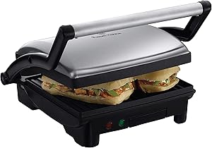 Russell Hobbs tost makinesi [3’ü 1 arada: 17888-56 masa üstü ızgara, açık ızgara plakaları, panini ve sandviç makinesi, temas ızgarası, aynı anda her iki taraftan] paslanmaz çelik, yapışmaz kaplamalı plakalar