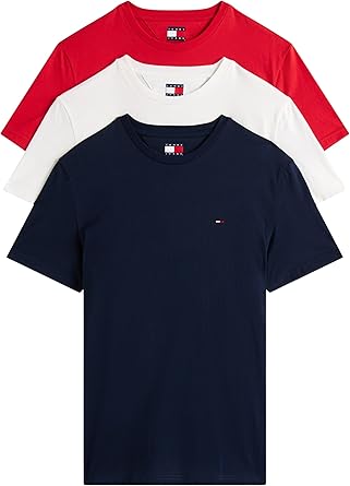 Tommy Hilfiger TJM XSLIM 3 PACK TEE Erkek T-shirt, Çok Renkli, S
