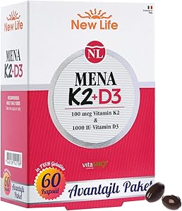 New Life Mena Vitamin K2 + D3 60 Kapsül AROMASIZ Renkli