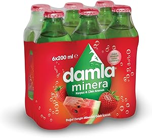 Damla Minera Çilek Karpuzlu Maden Suyu Cam Şişe 6×200 ML